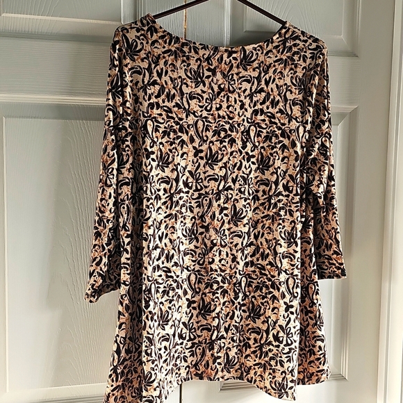 NWT JM Collection Petite 3/4  Sleeve Curved Hem Knit Tunic XL Tan/Black - Picture 9 of 12